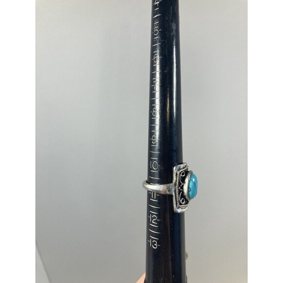 Vtg Western Ring Howlite Silver Tone Rectangle Unisex Ring Size 11 - Picture 2 of 6